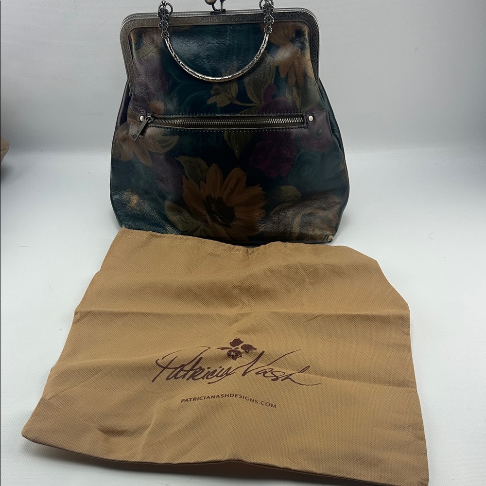 Patricia Nash Floral Leather Shoulder Bag in Dark Green, Brown and Gold